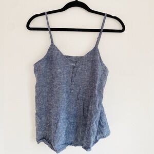 NWT Abound Denim Spaghetti Strap Button Up Crop Top Blue Strappy Top Linen‎